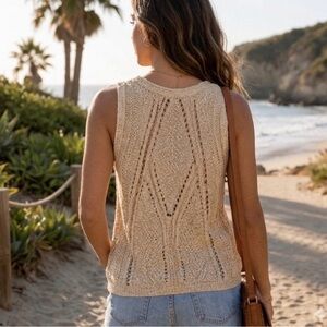 Sessus Open-Knit Sleeveless Tank Top Size 2 Beige Crochet Top